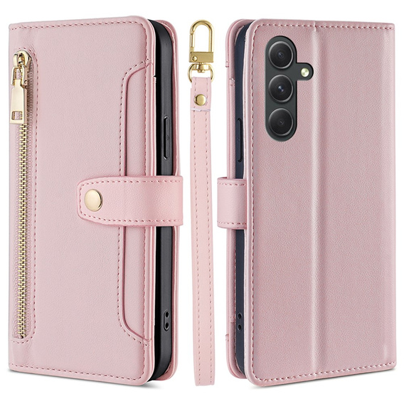 Pattintható tok a Samsung Galaxy A54 5G, Wallet Zipper Pocket, rózsaszín