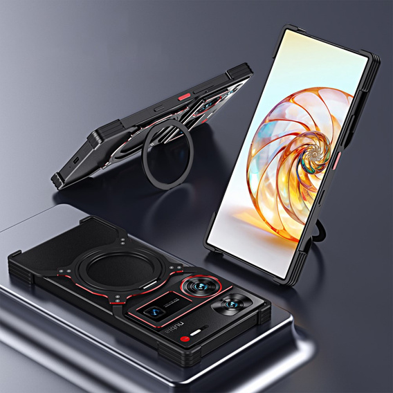 Tok ZTE nubia Z60 Ultra, Kickstand Bumper, lencsevédővel, MagSafe-hoz, fekete / piros