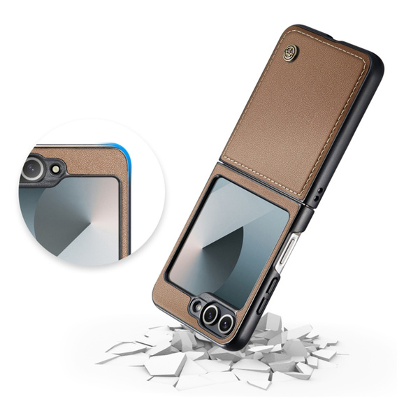 Tojás Samsung Galaxy Z Flip7 FE / Z Flip6, CASEME Litchi Leather, barna