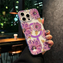 Mágneses tok virágos lézeres mintával iPhone 16 Pro-hoz