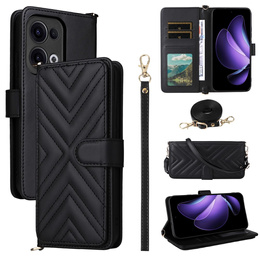 Tok patenttal a Oppo Reno 13 5G-hez, Crossbody Leather Wallet, fekete
