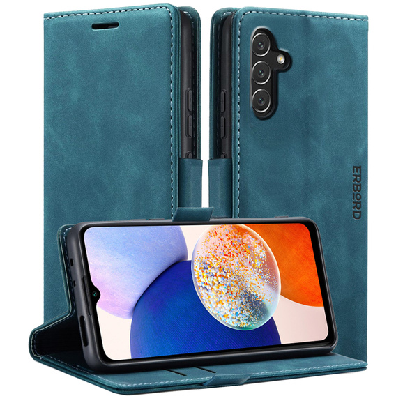 Telefontok a Samsung Galaxy A14 4G/5G, ERBORD Vintage, pénztárca patenttal, kék