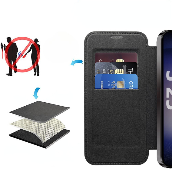 Pattintható tok a Samsung Galaxy S25+ Plus, RFID Wallet MagSafe CamShield, fekete
