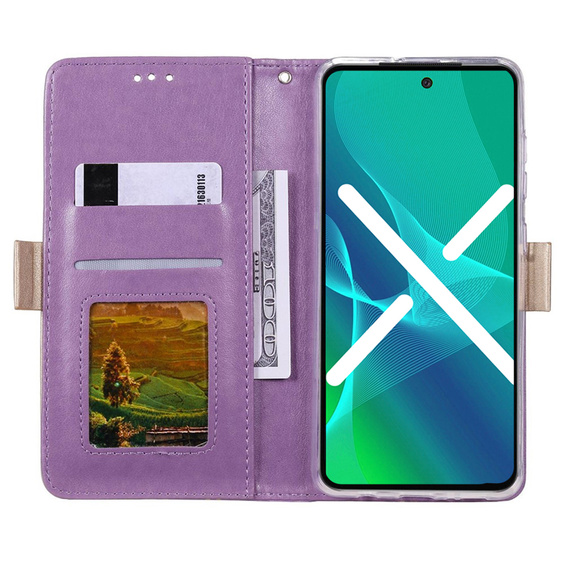 Flap tok Samsung Galaxy S22+ Plus 5G, Wallet Pocket Zipper Lace, lila