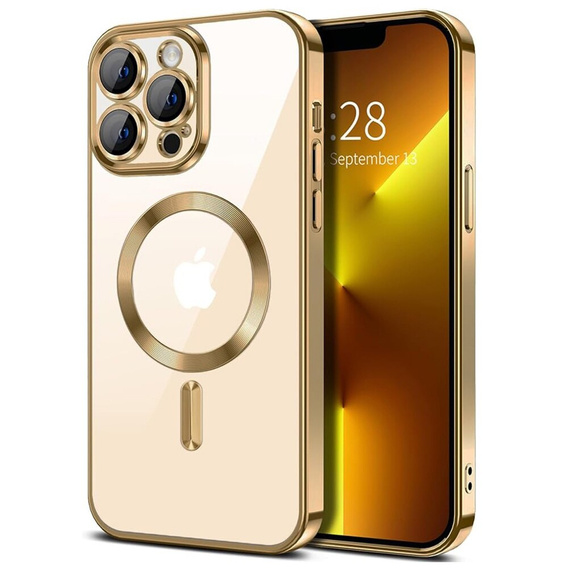 Tok iPhone 13 Pro Max-hoz, Electro MagSafe, arany + üveg a képernyőhöz