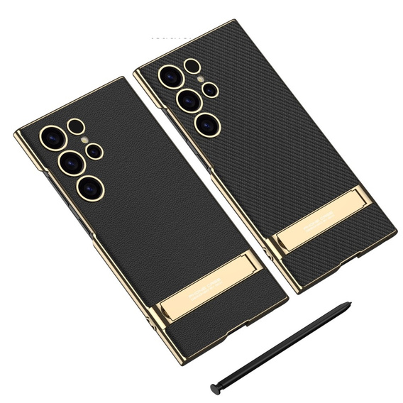 Tok Samsung Galaxy S24 Ultra készülékhez, Electro Frame bőr, állvánnyal, fekete