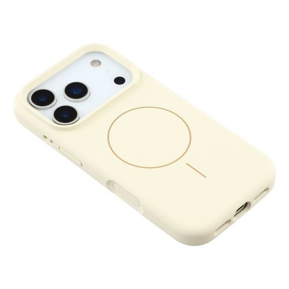 Szilikon tok iPhone 17 Pro készülékhez, MagSafe, ütésgátló, bézs színű