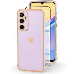 tok Samsung Galaxy A15 4G / 5G, Electro heart, lila + Full Glue Kerámiaüveg