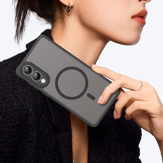 Tok Samsung Galaxy S25 Edge, Kickstand Matt Case, MagSafe-hoz, fekete + képernyőüveg
