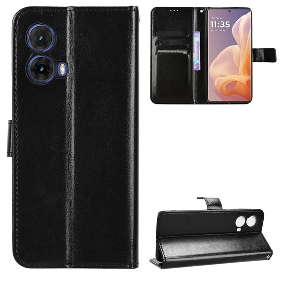 Pattintható tok a Motorola Moto G85, Crazy Horse Wallet, fekete