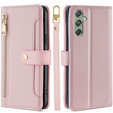 Pattintható tok a Samsung Galaxy M34, Wallet Zipper Pocket, rózsaszín