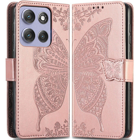 Pattintható tok a Motorola Moto G86 Power 5G, Butterfly, rózsaszín rose gold