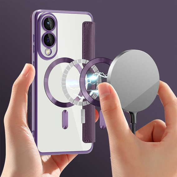 Pattintható tok a Samsung Galaxy S25 Edge, RFID Wallet MagSafe CamShield, lila