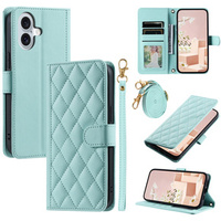 Flap tok iPhone 16 Plus, Rhombus Crossbody Leather, zöld