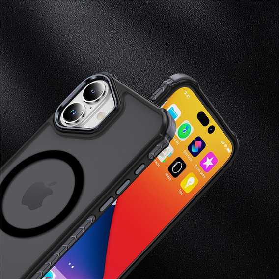 Matt tok iPhone 17 készülékhez, páncélozott, MagSafe-hoz, füstölt, fekete oldallapokkal
