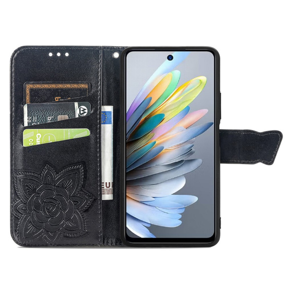 Pattintható tok a Motorola Moto G15 / Motorola Moto G15 Power, Butterfly, fekete