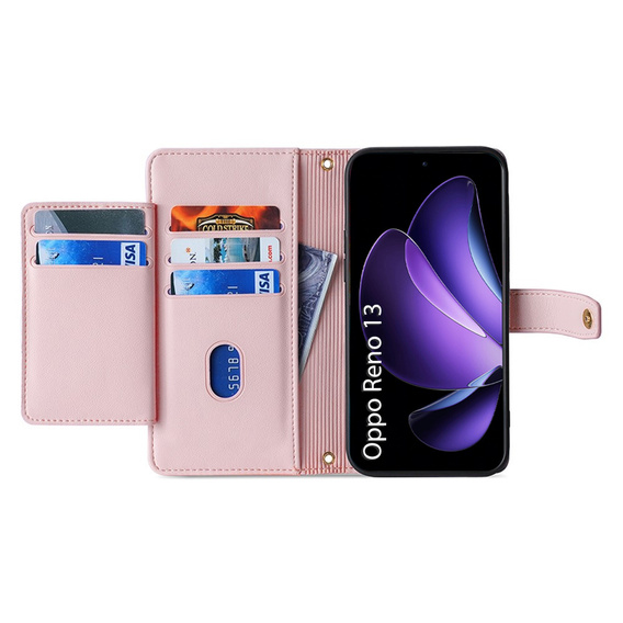 Pattintható tok a Oppo Reno 13, Wallet Zipper Pocket, rózsaszín