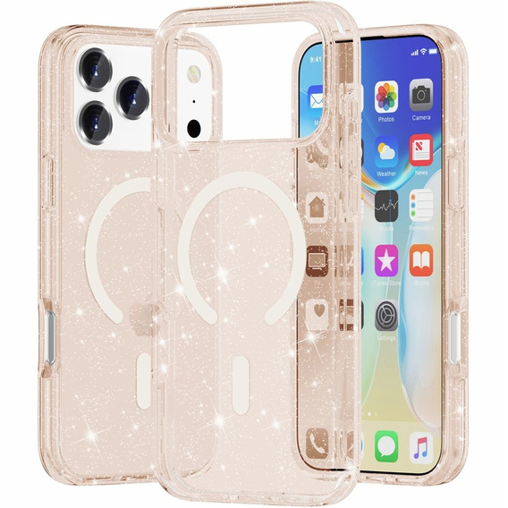 Tok iPhone 17 Pro készülékhez, MagSafe, csillogó, átlátszó arany