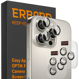 2x ERBORD OPTIK Pro edzett üveg iPhone 16 Pro/16 Pro Max / 15 Pro/15 Pro Max/14 Pro/14 Pro Max kamera számára, titánium