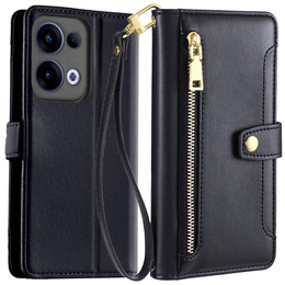 Pattintható tok a Oppo Reno 13, Wallet Zipper Pocket, fekete