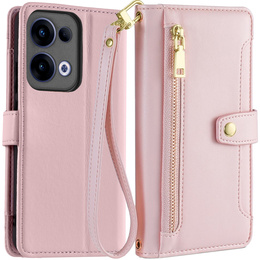 Pattintható tok a Oppo Reno 13, Wallet Zipper Pocket, rózsaszín