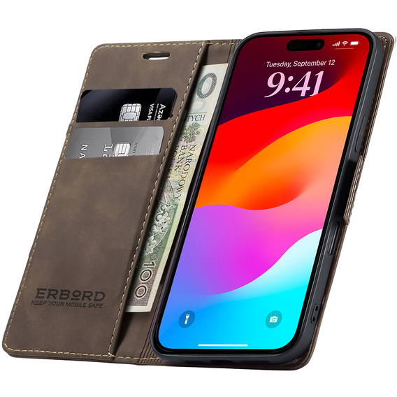 ERBORD Vintage pénztárca tok patenttal iPhone 17 Pro Max készülékhez
