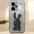 Tok Xiaomi Redmi Note 13 Pro+, Glitter Rabbit, kihúzható állvánnyal, fekete