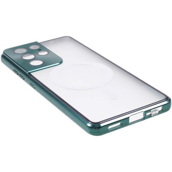 Magnetic Dual Glass MagSafe tok Samsung Galaxy S21 Ultra, zöld