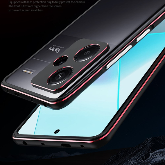 Tok Xiaomi Redmi Note 13 Pro+, Armor Bumper, lencsevédővel, fekete / piros
