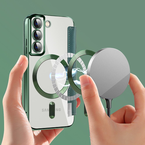 Pattintható tok a Samsung Galaxy S22 5G, RFID Wallet MagSafe CamShield, zöld