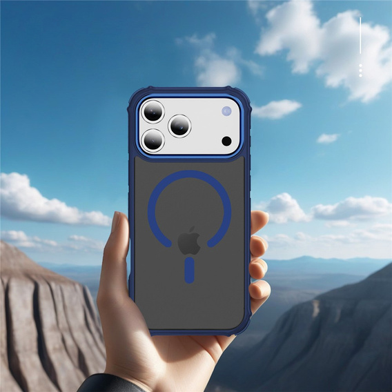 Matt tok iPhone 17 Pro Max készülékhez, páncélozott, MagSafe-hoz, füstös, kék oldallal