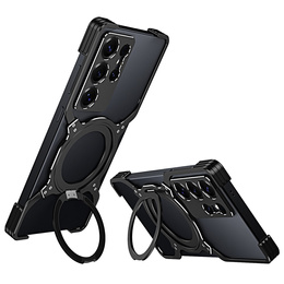 Tok Samsung Galaxy S25 Ultra, Kickstand Bumper, lencsevédővel, MagSafe-hoz, fekete / ezüst