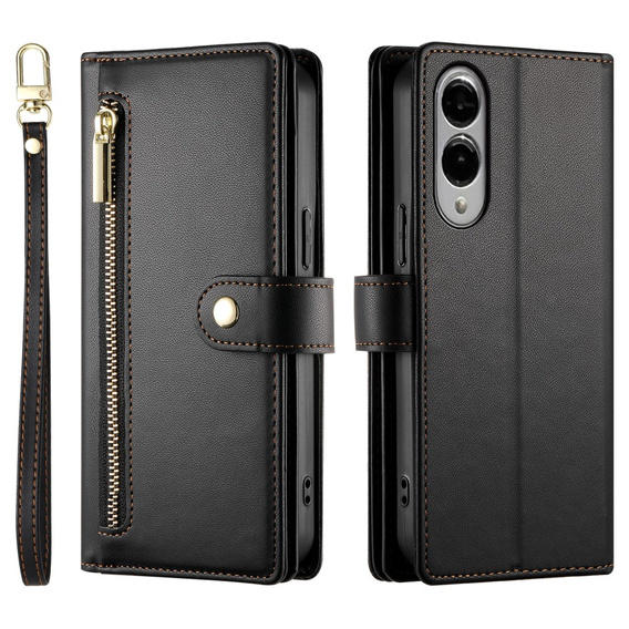 Pattintható tok a Samsung Galaxy S25 Edge, Wallet Zipper Pocket, fekete