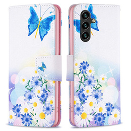 Pattintható tok a Samsung Galaxy A55 5G, Wallet, Butterfly & Flowers, fehér
