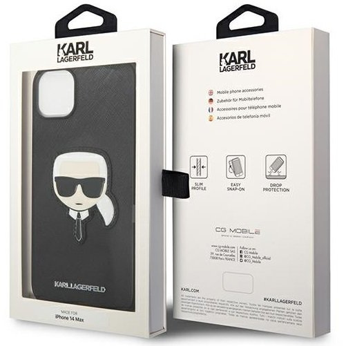 Karl Lagerfeld Telefontok a iPhone 14 Plus, Saffiano Karl's Head Patch, fekete