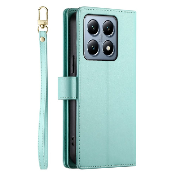 Pattintható tok a Xiaomi 14T Pro, Wallet Zipper Pocket, zöld