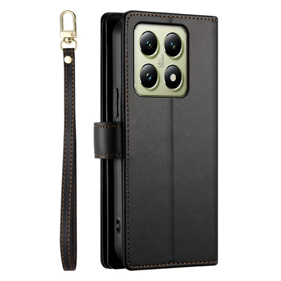Pattintható tok a Xiaomi 14T, Wallet Zipper Pocket, fekete