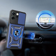 Páncélozott tok Oppo Reno 14F-hez, kameravédelemmel, állvánnyal, kék színű