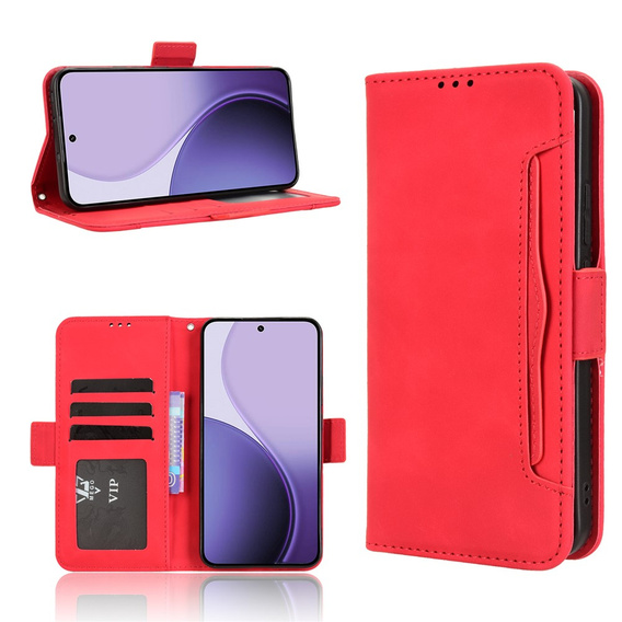 Flap tok Oppo Reno 14, kártya slot, pénztárca, piros