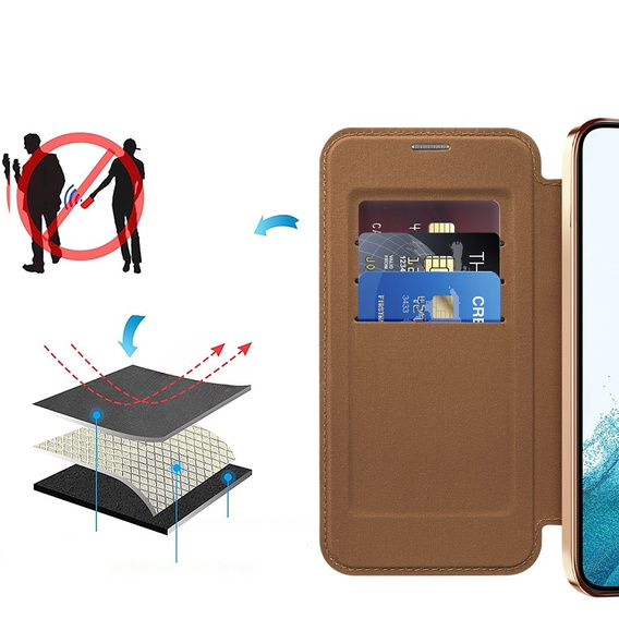 Pattintható tok a Samsung Galaxy S22 5G, RFID Wallet MagSafe CamShield, barna