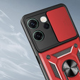 Páncélozott tok Oppo Reno 14F-hez, kameravédelemmel, állvánnyal, piros színű