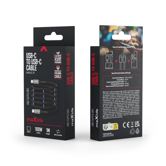Mágneses USB-C–USB-C kábel, 100 W, 1,0 m, USB-C csatlakozóval rendelkező eszközökhöz