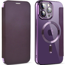 Pattintható tok a iPhone 13 Pro Max, RFID Wallet MagSafe CamShield, lila