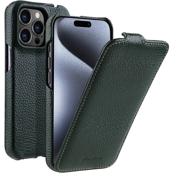 MELKCO flip tok iPhone 15 Pro Max-hoz, bőr, flip, sötétzöld