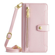 Pattintható tok a iPhone 14, Wallet Zipper Pocket, rózsaszín