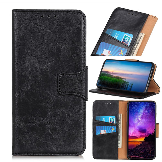 Pattintható tok a OnePlus Nord 2 5G, Split Leather Wallet, fekete