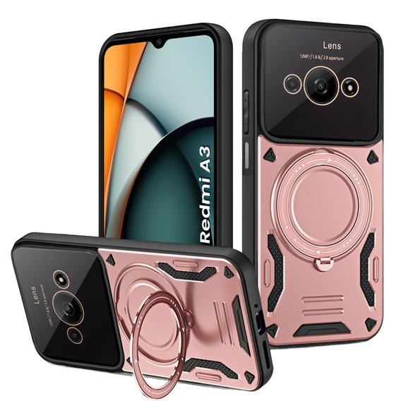 Páncélozott tok a Xiaomi Redmi A3 készülékhez, Magnetic Ring, rózsaszín