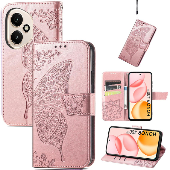 Pattintható tok a Honor 400 5G, Butterfly, rózsaszín rose gold