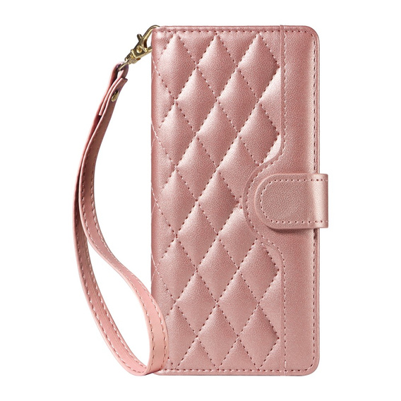 Flap tok Xiaomi Redmi Note 14 Pro 5G / Xiaomi Redmi Note 14 Pro+ 5G / Xiaomi Poco X7 5G, Rhombus Crossbody Leather, rózsaszín rose gold