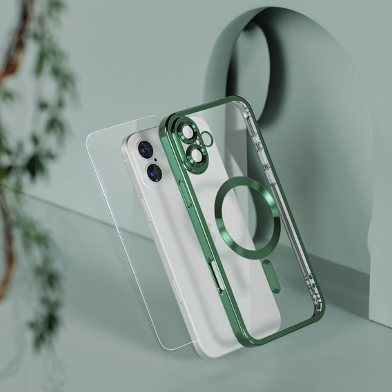 Tok iPhone 16-hoz, Electro MagSafe, zöld + üveg a képernyőhöz